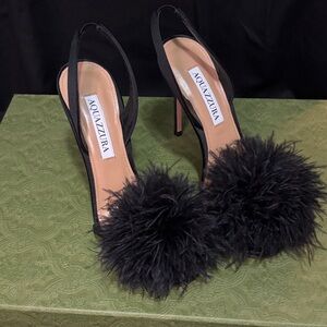 Aquazzura Black Feather Embellished Heels